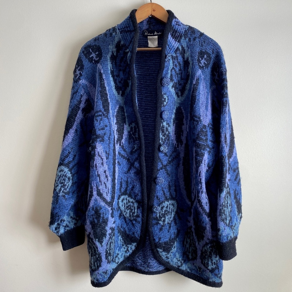 Vintage Richard Martin Mohair Wool Blend Lagenlook Cardigan Sweater w/ Pockets